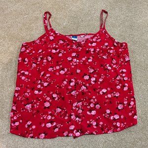 Old Navy Red Flowered Spaghetti Strap Tank Top Size Small